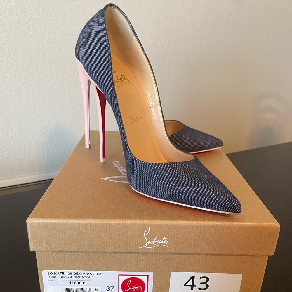 Louis Vuitton Denim Pointed-Toe Pumps with Pink Stiletto Heels
